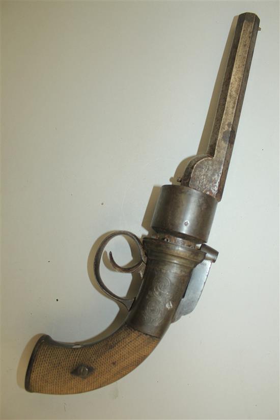 A 19th century six shot transitional revolver, 12.5in.